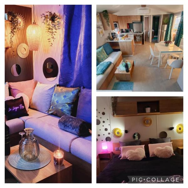 Le Lagon Rose nice bungalow Camping SIBLU le Mar Estang Canet-en-Roussilon, 2 rooms, 2 bathrooms, 2 TV, free WIFI, sheets & towels included, beach at 5 mn walk