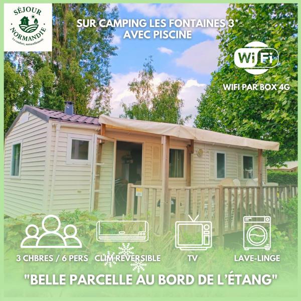 Mobilhome 6P TV wifi lave linge en bordure d'étang