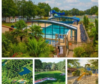 Piscine couverte avec toboggans près du Bungalow Cosy équipé