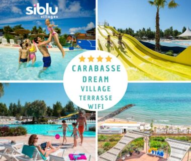 Piscine et toboggans aquatiques près de la plage au Carabasse Dream