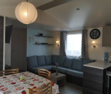 Séjour avec coin repas et canapé dans CHEZ LOLO MH 3CH 2SDB CLIM 8p VUE CHAMPS EMPLACEMENT CALME
