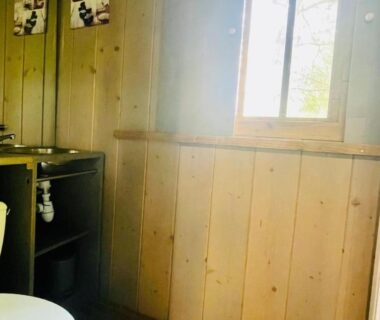 Salle de bain avec WC et fenêtre dans la Cabane sur pilotis avec terrasse au calme API-1-52-1502