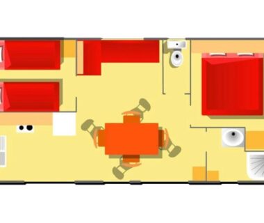Plan intérieur montrant chambres séjour cuisine et salle d'eau du Camping 4 étoiles Parc aquatique ccbbiei