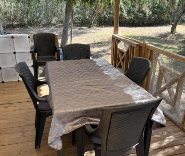 Terrasse couverte avec table et chaises du Mobile Home Excellence B10
