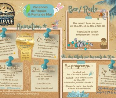 Dépliant intérieur présentant animations et bar du Camping Parc Bellevue