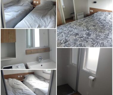Chambre avec lits et salle d'eau dans le camping SIBLU Domaine de Kerlann