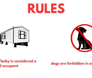 Panneau d'information avec pictogrammes règles et interdiction chiens au camping Sole Di Sari