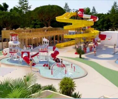 Aire aquatique avec grands toboggans au Camping les dunes Torreilles Plages Bungalow M027 chez D&D