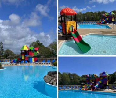 Piscine extérieure avec jeux aquatiques au Camping paradis