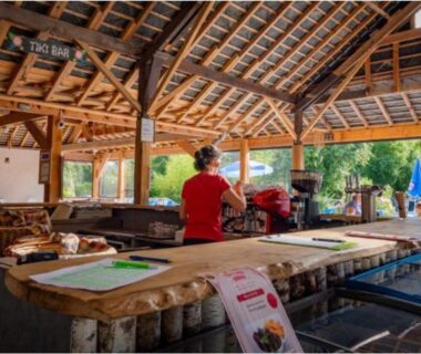 Terrasse couverte avec comptoir en bois au Chalet 32m² à Valloire-sur-Cisse