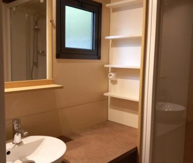 Salle de bain avec lavabo et douche du Chalet Zen
