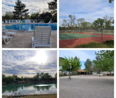 Piscine courts de tennis et plan d'eau au camping Chez Coralie