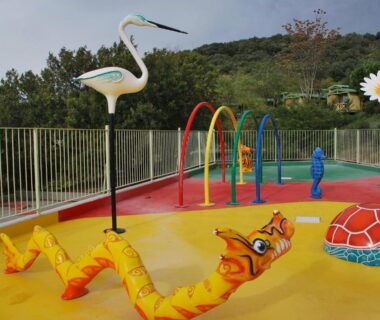 Aire de jeux aquatique avec serpent et tortue colorés au Domaine Plein Sud