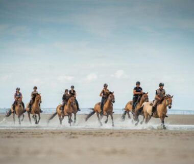 Plage avec cavaliers à cheval dans la Somme à l'Escapade aux Peupliers