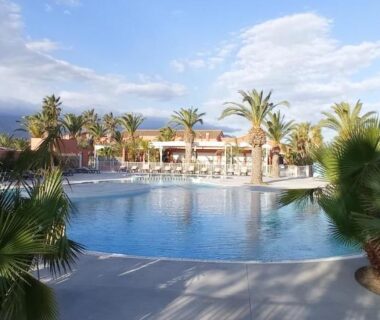 Piscine bordée de palmiers au HappyMobilhome Argelès-sur-mer Camping 4 étoiles Del Mar