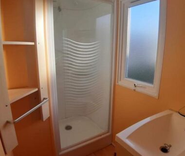 Salle de bain avec douche et lavabo dans Iscles 231- MH Au calme près du lac
