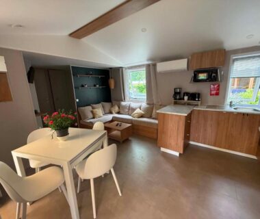 Séjour avec coin repas et kitchenette au Kélya Lodge
