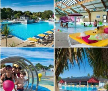 Piscine extérieure, pataugeoire et parc aquatique couvert au camping L EVASION