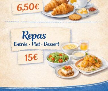 Panneau menu petit déjeuner et repas bretons au camping L insolite