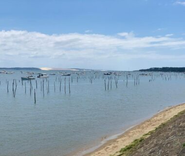 Bord de l'eau avec bateaux et pieux en Gironde au camping La Dolce Vita