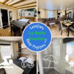 Terrasse couverte avec table et chaises au mobil-home La belle évasion