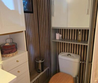 Petite salle de bains avec WC et rangements dans Le Chalet des Dany