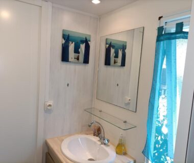 Salle de bain avec lavabo et miroir dans Le TropeZen Confort Plus TV WIFI VOD PISCINE CHAUFEE