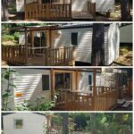 Terrasses de mobil-homes sous les pins au camping MBIMBE AGNES