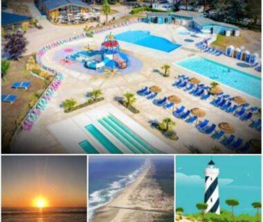 Piscine extérieure avec transats et toboggan au MH 475 ELEGANZIA 2CH ET 1sdb dans camping 4 étoiles
