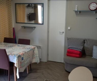 Salon avec canapé et coin repas dans le MH 502 Bois Dormant annexe
