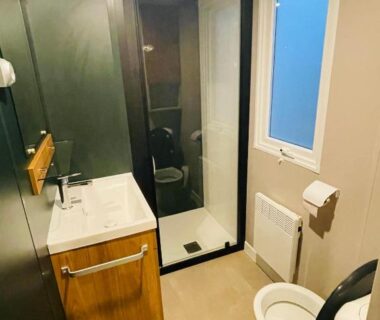 Salle de bains avec douche et lavabo dans le MH510 2CH