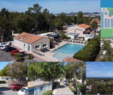 Piscine et terrasse au Mobil home glamping confort d'un hôtel