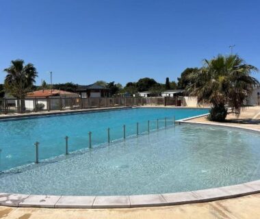 Piscine extérieure avec palmier au camping MOBILE HOME Clim-Piscine -Terrasse -Parking -6 personnes