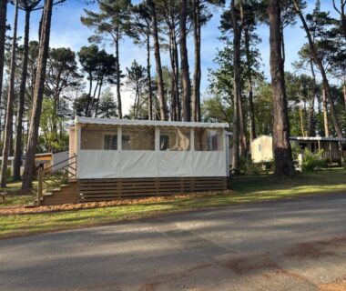 Terrasse couverte dans la pinède du MOBILHHOME 4 à 6 personnes TERRASSE couverte