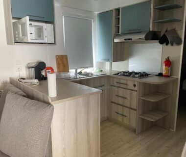 Intérieur avec cuisine équipée et coin salon du Mobil-Home 40 M2 Camping SIBLU La Carabasse