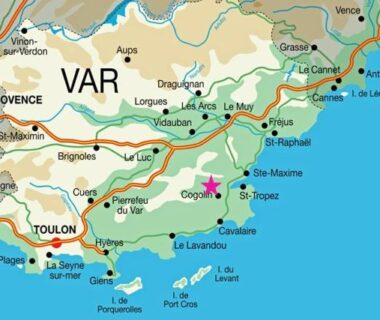 Carte du littoral du Var avec Saint Tropez pour le Mobil Home Golf de Saint Tropez