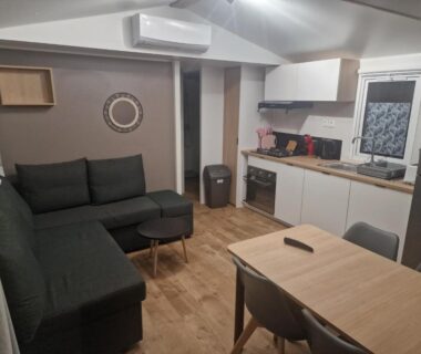 Salon et coin cuisine dans le Mobil-Home La Carabasse