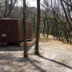 Sous-bois avec mobil home en bois au Mobil Home à la ferme