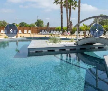Piscine extérieure avec palmiers et transats au camping La Marine Marvilla Parks