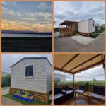 Terrasse couverte avec salon extérieur et vue sur l'eau du Mobil home 6 à 8 personnes SANS Fun Pass