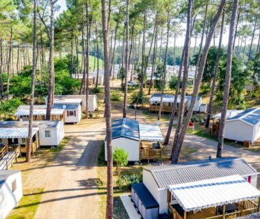 Pinède et allées avec mobil homes dans les Landes du Mobil home 6/8 pers Les Dunes de Contis