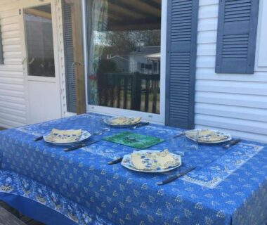 Terrasse avec table dressée devant le mobil-home Mobil home cosy avec terrasse - 4 pers, 2 ch - API-1-52-241