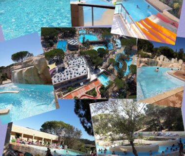 Espace aquatique avec piscines et toboggans au Mobil home Florida du Camping les Cigales