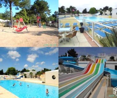 Piscine avec toboggans et aire de jeux au Mobile home
