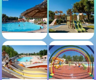Piscine toboggans et aire de jeux au mobilhome 4 ou 5 personnes du camping Les Sables du Midi
