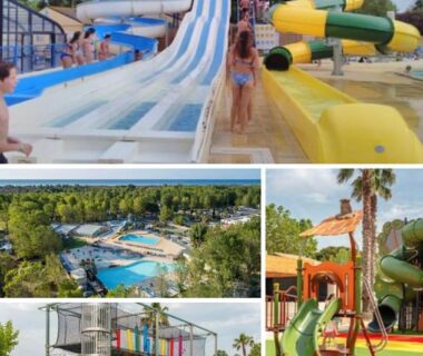 Aire aquatique avec toboggans et piscine au Mobilhome 6 personnes domaine de la yole