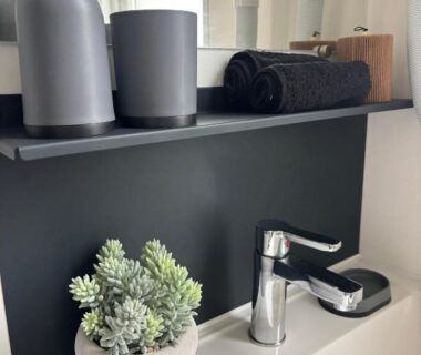 Lavabo avec plante et accessoires de toilette du Mobilhome ULTIMATE XXL 6p Mayotte Vacances 5