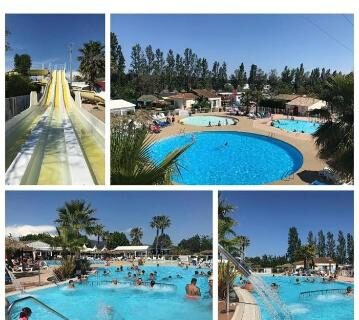 Piscine du camping avec toboggan et plusieurs bassins du Mobilhome beaux volumes ES40