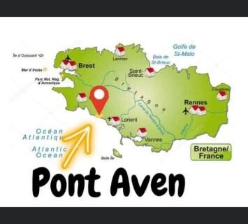 Carte du Finistère montrant le repère de Pont Aven pour le mobilhome bora bora