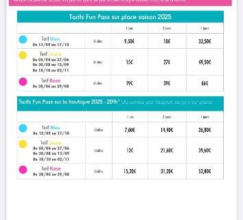 Page de tarifs et offres Club Fun du Mobilhome bora bora